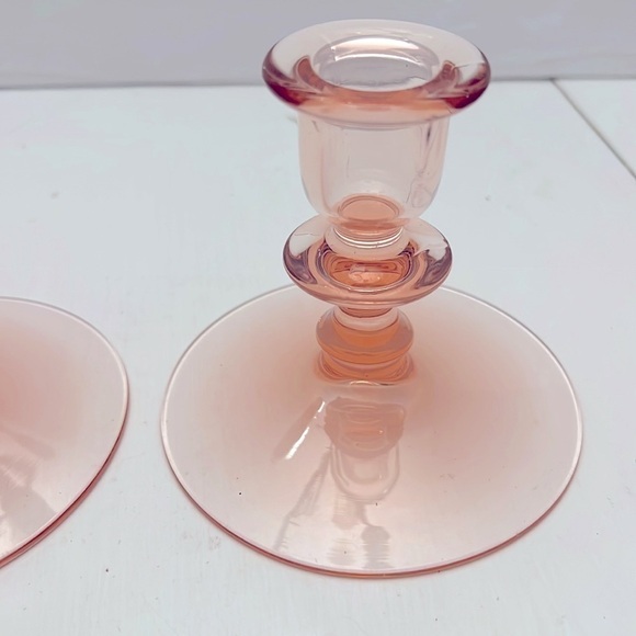 Pink Elegant Depression Glass Candlesticks Pair 4 inches - Picture 3 of 8